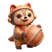 notable modern A shapeshifting tanuki playing a drum on its belly, playful, colorful lighting, Japanese folklore style precision png