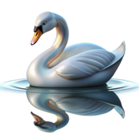 dynamic alluring A graceful swan gliding across a still lake, its reflection shimmering in the water, in a serene, elegant style handcrafted png