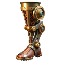 elegant futuristic A steampunk prosthetic leg with intricate clockwork mechanisms, dramatic lighting, hyperrealistic render detailed png