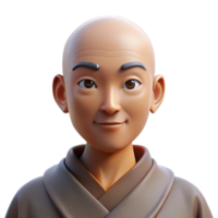 beautiful traditional Portrait of a serene monk with a peaceful expression and shaved head, wearing simple robes, lit by soft natural light, spiritual art style detailed png