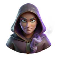 extraordinary urban Portrait of a mysterious fortune teller with a hooded cloak, piercing eyes, and a cryptic expression, lit by candlelight and swirling smoke, in a mystical style ultra HD png