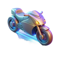 extraordinary vintage A lone, futuristic motorcycle speeds across a shimmering, holographic desert, leaving a trail of light particles in its wake. Cyberpunk style, neon lighting museum quality png