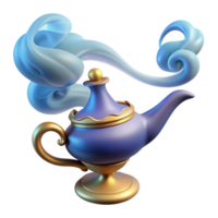 alluring classic A powerful djinn emerging from a magic lamp, swirling smoke and light, Orientalist style original png