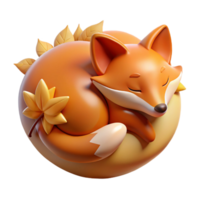 spectacular ethereal futuristic A sleeping fox curled up in a ball, autumn leaves, cozy and warm lighting museum quality png