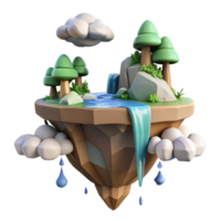 dazzling nostalgic art deco A floating island in the sky, connected to the ground by a waterfall, whimsical style, fantasy art, artisan png