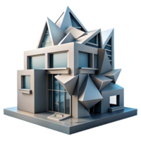 unforgettable artistic Deconstructivist building with fragmented shapes and distorted angles, sharp contrasting light and shadow, abstract art style luxury png
