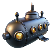 whimsical glorious A steampunk submarine, sleek and black, with glowing portholes, submerged in a dark ocean, eerie lighting impeccable png