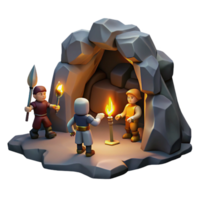 magnificent romantic retro A band of adventurers exploring a dark, mysterious cave, flickering torchlight, realistic style perfect clarity png