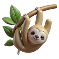 magnificent art deco A sloth hanging upside down from a tree branch, rainforest setting, soft diffused light crisp png