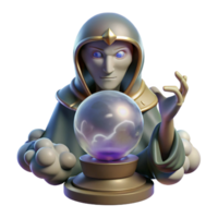 mysterious impressive A wise oracle gazing into a crystal ball, swirling mists and ethereal light, surrealist style gallery standard png