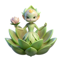 whimsical stunning A serene forest spirit emerging from a blooming flower, soft magical lighting, in a delicate art nouveau style impeccable png