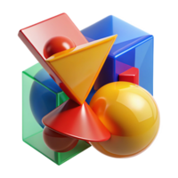 hypnotic joyful classic A dynamic composition of overlapping, transparent geometric shapes in vibrant, primary colors, lit by a sharp, directional light. Bauhaus style original png