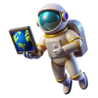 pristine romantic avant garde A lone astronaut floating in space, holding a transparent tablet displaying a live feed of Earth, realistic style, dramatic lighting masterfully captured png
