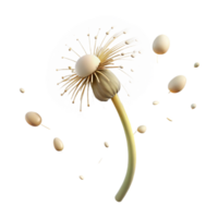 alluring inspired A single dandelion seedhead with seeds blowing in the wind, soft afternoon light, whimsical and dreamy, illustrative style png