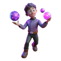 joyful alluring A mischievous imp juggling glowing orbs, neon lighting, cyberpunk style 4K png