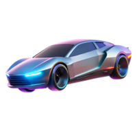 fascinating playful surreal A futuristic car hovering above the ground, sleek and aerodynamic design, neon city lights reflecting on its surface, cyberpunk style high quality png