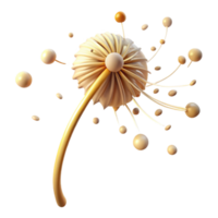 dazzling unforgettable A single dandelion seedhead with seeds blowing in the wind, golden hour lighting, whimsical style png