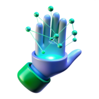 nostalgic elegant A holographic projection of a human hand interacting with data streams, illuminated by blue and green light, in a minimalist style expertly shot png