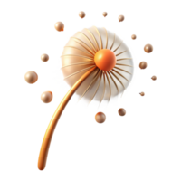 extraordinary organic A single dandelion seedhead with seeds blowing in the wind, golden hour lighting, whimsical style museum quality png