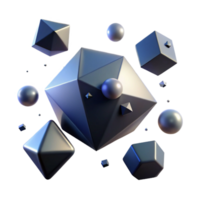 dazzling retro A scattering of luminous, geometric shapes, floating in a dark, void like space, lit by a single, pinpoint light, in a minimalist style precision png