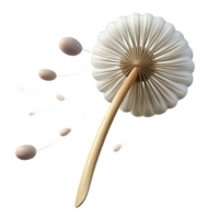 pristine sought after A single dandelion seedhead with seeds blowing in the wind, soft afternoon light, whimsical and dreamy, illustrative style png