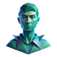 dramatic mesmerizing An abstract portrait composed of fragmented, geometric shapes, in shades of blue and green, with soft, diffused lighting precision png