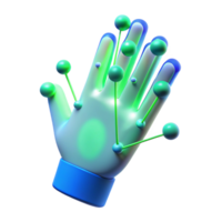sumptuous minimalist A holographic projection of a human hand interacting with data streams, illuminated by blue and green light, in a minimalist style 4K png