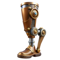 exquisite energetic baroque A steampunk prosthetic leg with intricate clockwork mechanisms, dramatic lighting, hyperrealistic render exclusive png