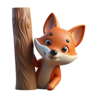 extraordinary inspired A curious fox peering out from behind a tree, illuminated by soft morning light, illustrated in a storybook style png