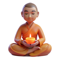 romantic elegant Portrait of a serene monk meditating in a lotus position, illuminated by the soft glow of candlelight authentic png