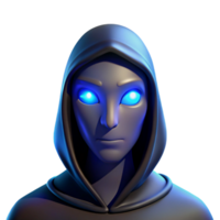 distinguished elegant Portrait of a mysterious figure shrouded in shadows, with only their piercing blue eyes visible, lit by a single ray of moonlight, surrealist style crisp png