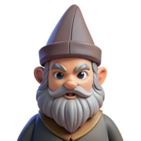 signature art deco Portrait of a grumpy gnome with a long beard and a pointed hat, dim forest lighting, fantasy art style elite png