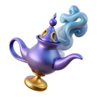 tranquil beautiful A powerful djinn emerging from a magic lamp, swirling smoke, orientalist style artisan png