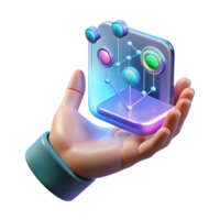 beautiful sought after A holographic interface, displaying complex data streams, floating in front of a user s hand. Cool lighting, minimalist style png
