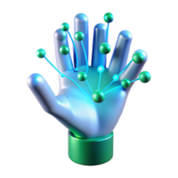 coveted victorian A holographic projection of a human hand interacting with data streams, illuminated by blue and green light, in a minimalist style elite png