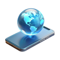 wonderful artistic A levitating transparent smartphone displaying a holographic world map, illuminated by a soft white light in a minimalist style artisan png