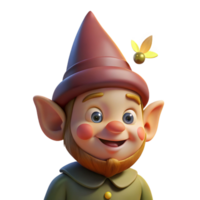 spectacular artistic Portrait of a whimsical gnome with a pointed hat and mischievous grin, illuminated by the flickering light of a firefly original png