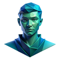 coveted rustic An abstract portrait composed of fragmented, geometric shapes, in shades of blue and green, with soft, diffused lighting impeccable png