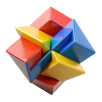 iconic modern A dynamic composition of intersecting planes in vibrant primary colors, illuminated by sharp, contrasting light, cubist style high quality png