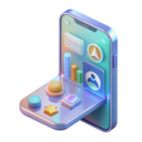 reflective majestic A transparent smartphone displaying a holographic user interface, intricate icons and animations, minimalist style, soft lighting artisan png