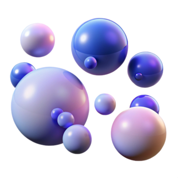 üppig begehrt ein Feld von schwebend Kugeln von variieren Größen und Trübungen, im ein Gradient von tief Blau zu blass Lavendel, mit ein subtil Hintergrundbeleuchtung png