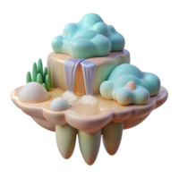 sought after mid century A serene, floating island with waterfalls cascading into a cloud sea, soft pastel colors, dreamlike style top tier png