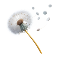 mesmerizing joyful abstract A single, delicate dandelion seedhead with seeds blowing in the wind, ethereal lighting, dreamlike style high quality png