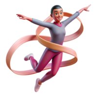 serene dreamy modern Portrait of an energetic dancer with flowing ribbons, stage lighting, contemporary dance style professional png