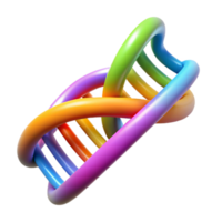 unforgettable retro A digital representation of a human DNA strand, glowing with vibrant colors, rotating slowly, in a dark background, illuminated by soft spotlights sharp png