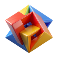 signature mid century A dynamic composition of intersecting planes in vibrant primary colors, illuminated by sharp, contrasting light, cubist style professional png