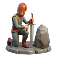 immaculate dynamic renaissance A lone knight kneeling before a mystical sword embedded in a stone, soft sunlight, romanticism style crisp png