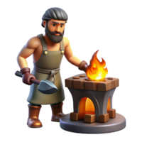 exceptional retro A creative Hephaestus working at his forge, fiery furnace, dramatic lighting, classical style sharp png