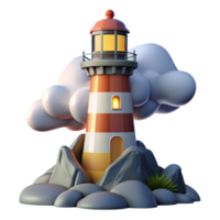 stunning coastal A towering lighthouse on a rocky coast, crashing waves, dramatic storm clouds, flashing light masterfully captured png