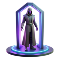 glorious artistic A mysterious, masked figure standing in a portal to another dimension, neon lighting, cyberpunk style authentic png